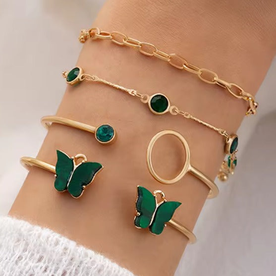 Juego de 4 pulseras de lujo con gemas verdes