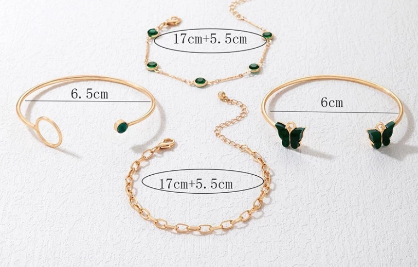 Juego de 4 pulseras de lujo con gemas verdes