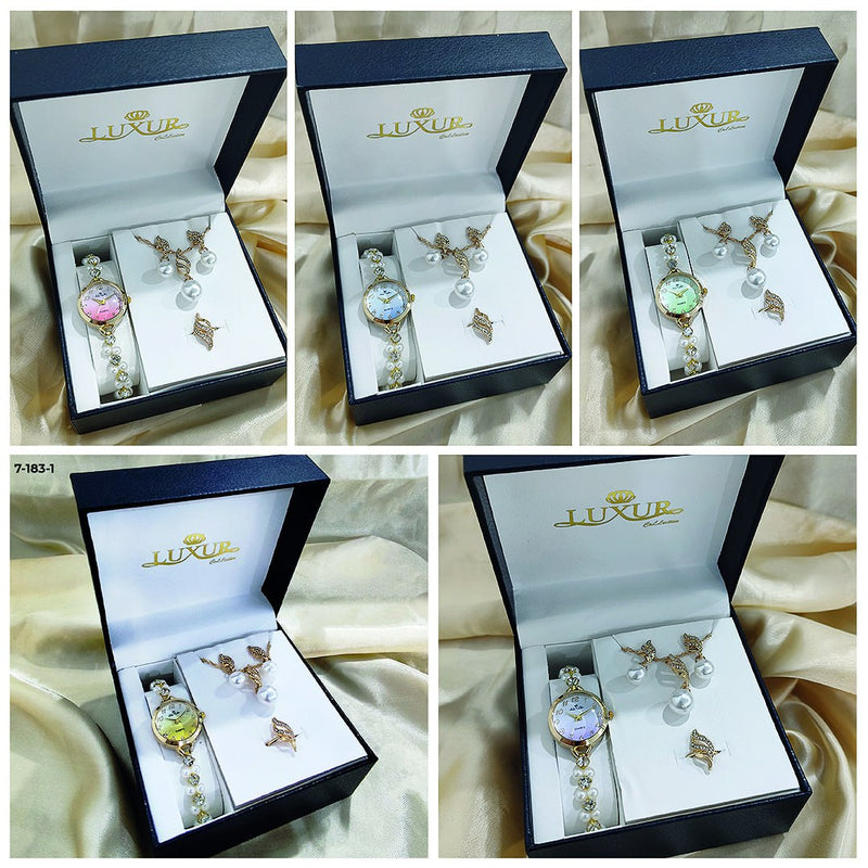 COMBO RELOJ LUXUR DORADO + ACCESORIOS + ESTUCHE DAMA