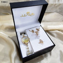 COMBO RELOJ LUXUR DORADO + ACCESORIOS + ESTUCHE DAMA