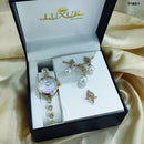 COMBO RELOJ LUXUR DORADO + ACCESORIOS + ESTUCHE DAMA