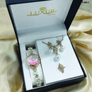 COMBO RELOJ LUXUR DORADO + ACCESORIOS + ESTUCHE DAMA